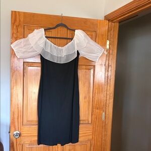 Elegant Black and White Off-Shoulder Dress